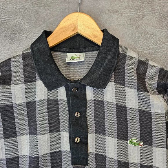 Vintage Lacoste Rugby T-shirt Polo shirt Long Sleeve Tee L Rugby Shirt check - Picture 2 of 4